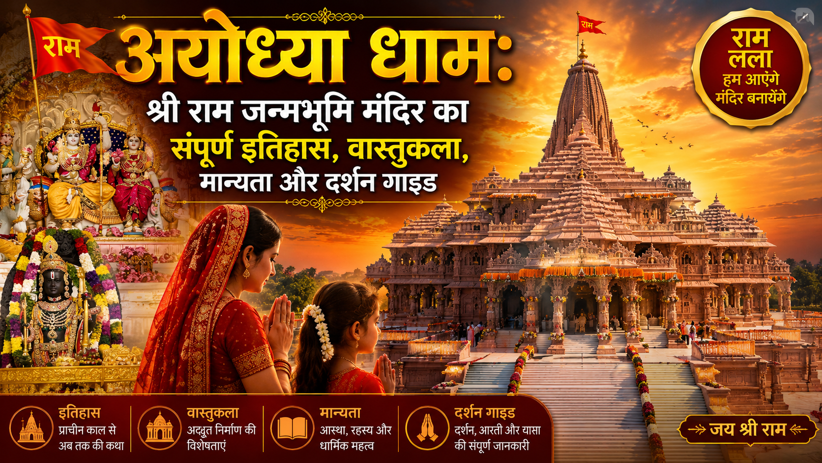 🚩 अयोध्या धाम: श्री राम जन्मभूमि मंदिर का संपूर्ण इतिहास, वास्तुकला, मान्यता और दर्शन गाइड 🚩