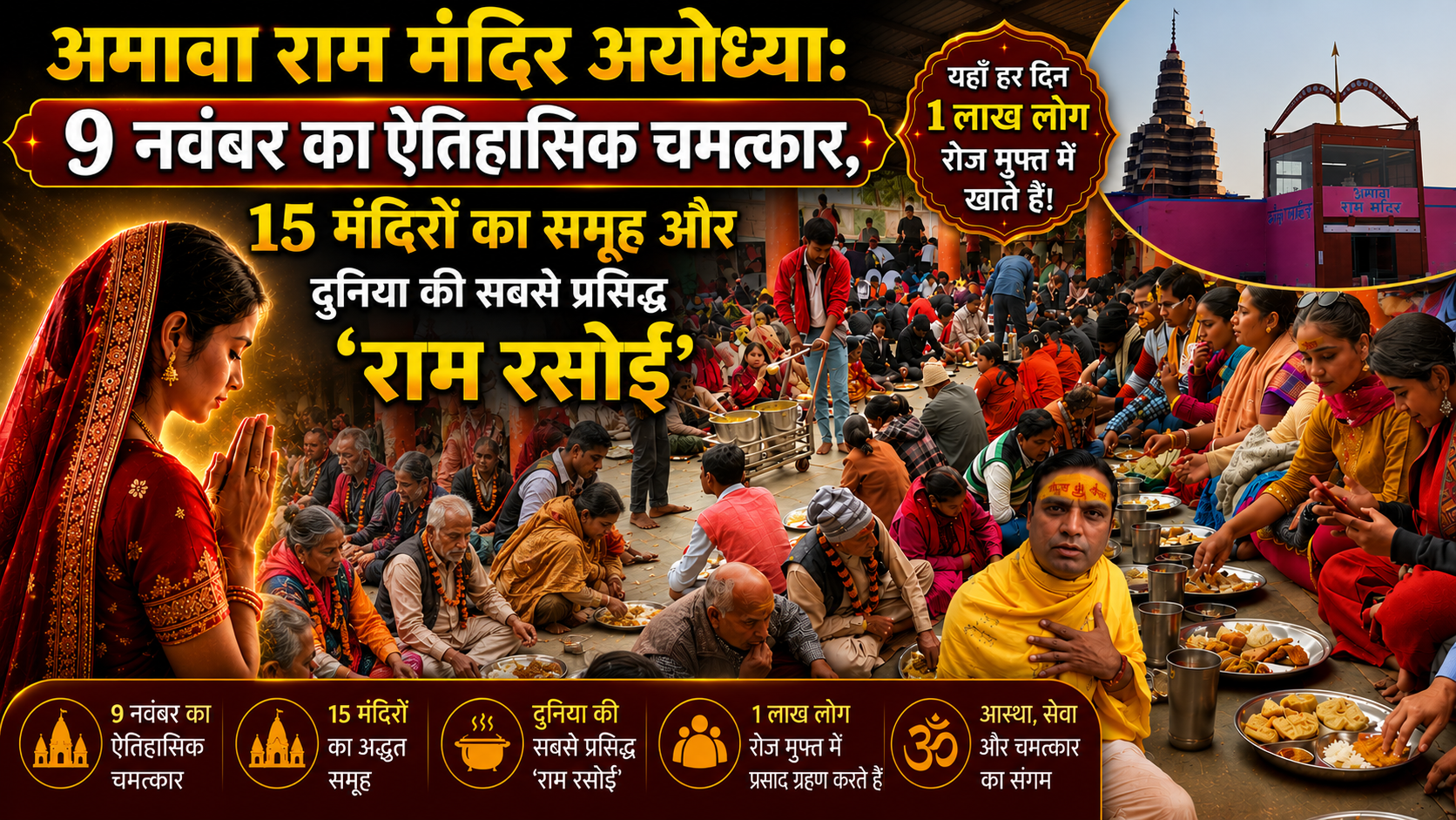 अमावा राम मंदिर अयोध्या: 9 नवंबर का ऐतिहासिक चमत्कार, 15 मंदिरों का समूह और दुनिया की सबसे प्रसिद्ध 'राम रसोई' 🚩